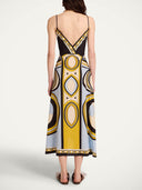 Retro Geometric Print V-Neck Slip Midi Dress