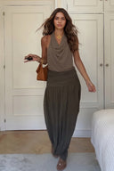 Swing Collar Top And Skirt Suit