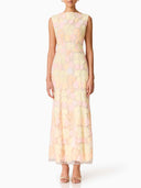 Elegant Pastel Floral Mesh Maxi Dress