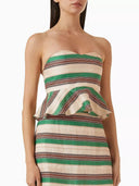 Striped Print Ruffle Hem Crop Top & Fringe Skirt Two-Piece Set