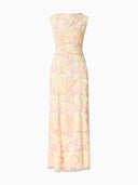 Elegant Pastel Floral Mesh Maxi Dress