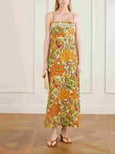 Exquisite Floral Print Spaghetti Strap Fringe Fitted Maxi Dress