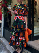 Elegant Tropical Print Puff Sleeve Ruffle Two-Piece Set