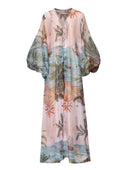 Retro Tropical Palm Tree Ship Print Sheer Chiffon Pants