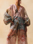 Retro Tropical Boat Print Tulle Two-Piece Set