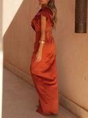 Elegant One-Shoulder Tiered Ruffle Gown Maxi Dress