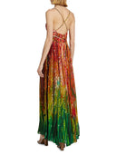 Elegant Abstract Art Print Pleated Maxi Dress