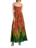 Elegant Abstract Art Print Pleated Maxi Dress