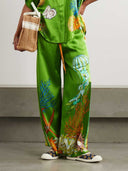 Ocean Print Satin Shirt & Palazzo Pants Two-Piece Set
