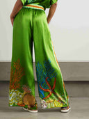 Ocean Print Satin Collared Short Sleeve Shirt