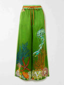 Ocean Print Satin Wide Leg Palazzo Pants