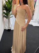 Elegant Strapless Ruched Satin Mermaid Evening Dress