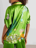 Ocean Print Satin Wide Leg Palazzo Pants