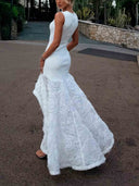 Elegant Sleeveless 3D Floral High-Low Maxi Dress