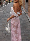 Romantic Sheer Tulle Ruffle Lace Maxi Dress