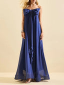 Elegant Strapless Bow Detail Flowy Maxi Dress