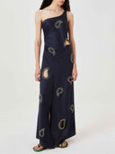 Paisley One-Shoulder Cutout Slit Maxi Dress