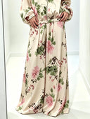 Elegant Floral Satin Zip-Up Jacket & Pants Two-Piece Set