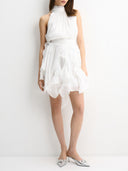 Elegant Shimmer Ruched Tiered Ruffle Mini Dress