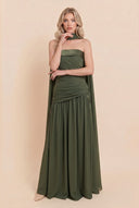 Pleated Design Scarf Maxi Dress