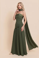 Pleated Design Scarf Maxi Dress