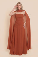 Pleated  Design Cape Maxi Dress