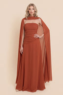 Pleated  Design Cape Maxi Dress