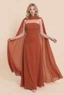 Pleated  Design Cape Maxi Dress
