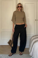 Lantern Sleeve Top And Wide-Leg Pants Set