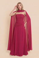 Pleated  Design Cape Maxi Dress