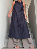 Minimalist Sleeveless Longline Top & Striped Wide-Leg Pants Two-Piece Set