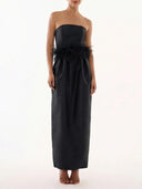Elegant Strapless Feather Trim Evening Gown Maxi Dress
