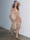 Bohemian Paisley Print Batwing Sleeve Maxi Dress