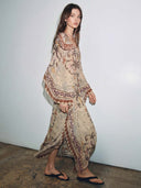 Bohemian Paisley Print Batwing Sleeve Maxi Dress