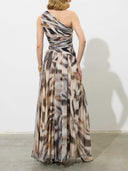 Elegant One-Shoulder Marble Print Chiffon Maxi Dress
