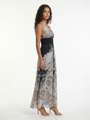 Artistic Printed V-Neck Maxi Dress