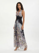Artistic Printed V-Neck Maxi Dress