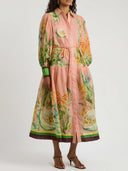 Papaya Bloom Belted Maxi Dress