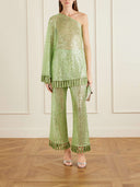 Elegant One-Shoulder Sequin Tassel Top & Flared Pants Two-Piece Set