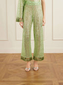 Elegant One-Shoulder Sequin Tassel Top & Flared Pants Two-Piece Set