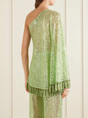 Elegant One-Shoulder Sequin Tassel Top & Flared Pants Two-Piece Set