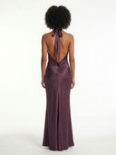 Plum Drape Halter Cascade Maxi Dress