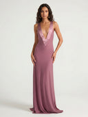 Mauve Plunge Halter Maxi Dress