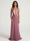 Mauve Plunge Halter Maxi Dress