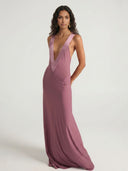 Mauve Plunge Halter Maxi Dress