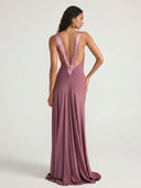 Mauve Plunge Halter Maxi Dress
