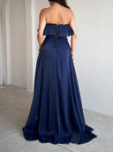 Elegant Strapless Ruffle High Slit Corset Maxi Dress