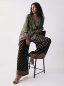Vintage Green Paisley Print Veil Pants
