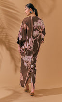 Elegant Printed Batwing Sleeve Satin Maxi Dress