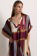 Retro Equestrian Print Shirt Midi Dress